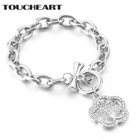 toucheart flower tree of life cuff bracelets bangles charms for girls women silver jewelry stainless steel bracelets sbr180158
