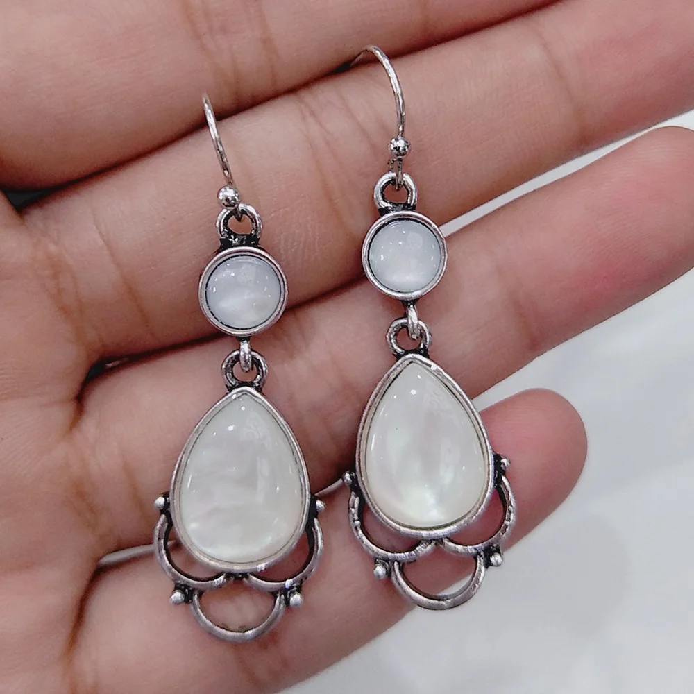 Винтажные серебряные серьги с белым лунным камнем Brincos висячие для женщин