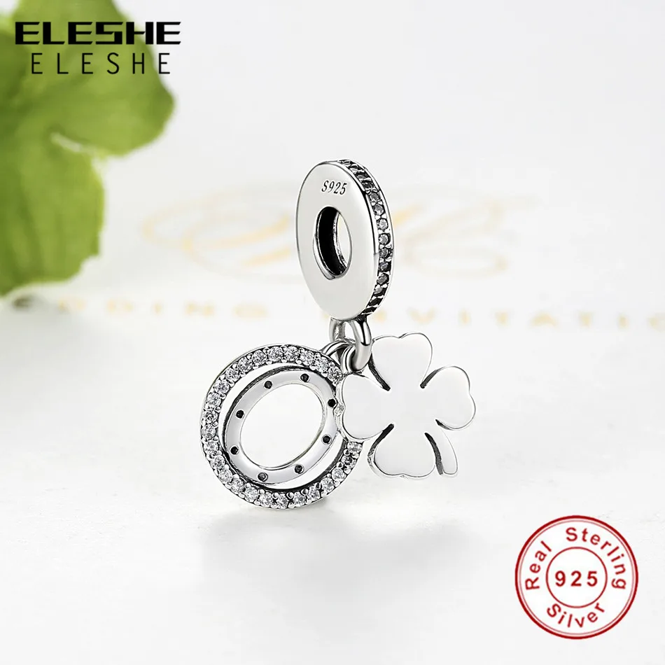 ELESHE 2019 подлинное 925 пробы серебро счастливый день бисера Клевер Подвески