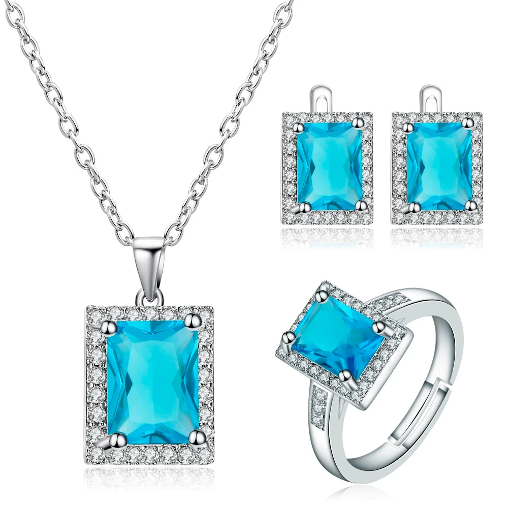 Модное квадратное ожерелье серьги-гвоздики с подвеской регулируемое кольцо для