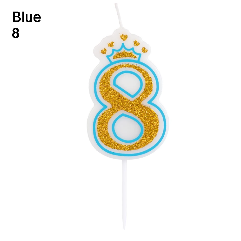Blue-8 Новые блестящие туфли; Цвет: розовый, золотистый/синий 1 2 3 4 5 6 7 8 9 0 коронный номер лампы в форме свечи для детей мальчиков и девочек День рождения торт декоративные свечи - Цвет: Blue-8