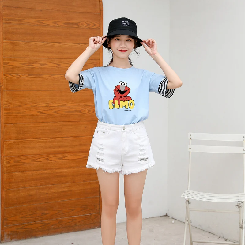 Новинка хлопковая Футболка Harajuku Kawaii Милые Забавные топы с принтом в виде героев