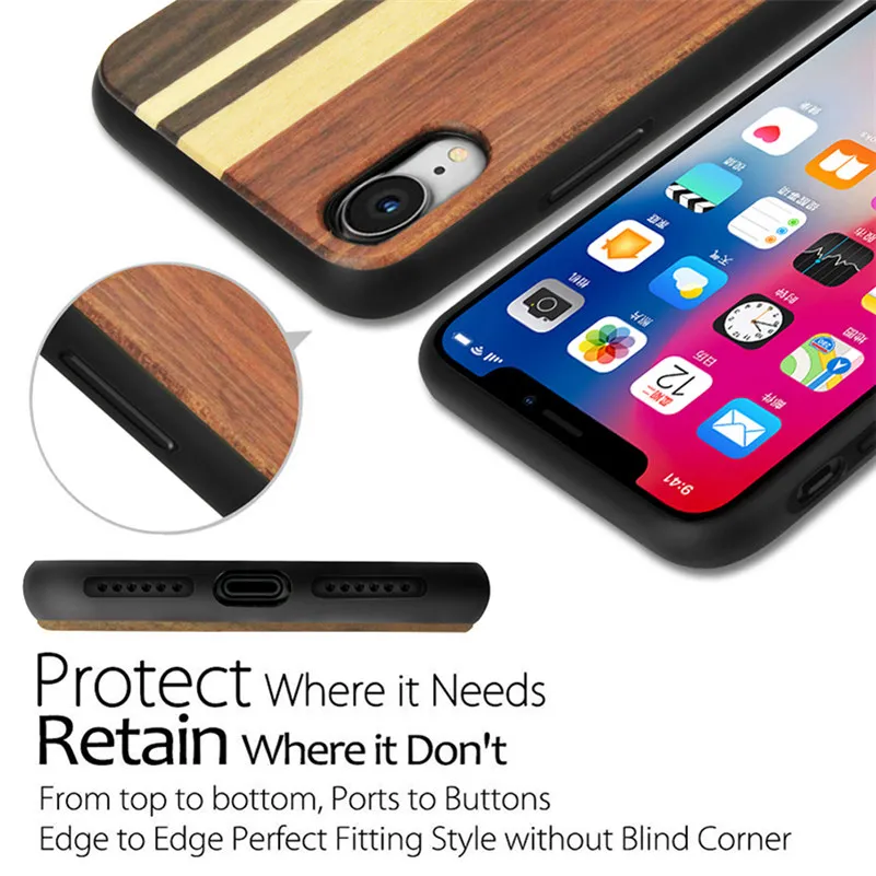 Luxury Wooden Case For iPhone 7 8 Xs Natural Wood + Soft TPU Thin Shockproof for |