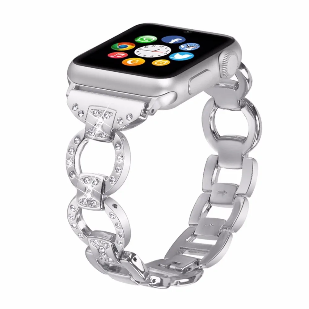 Шикарный Браслет из нержавеющей стали для Apple Watch ремешок 42 мм/38 мм iwatch 3 2 1 ремешок роскошный алмаз+ металлический ремешок для часов