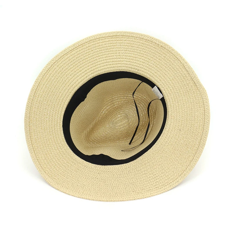 

Summer Women Straw Jazz Fedora Hat with Belt Buckle Flat Brim Panama Beach Hat Outdoor Travel Holiday Sunshade Cap GH-633