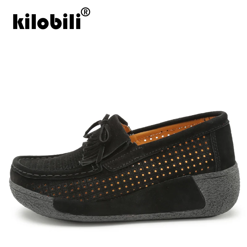Kilobili/2019 г. летние женские туфли на плоской подошве с бахромой платформе замшевые