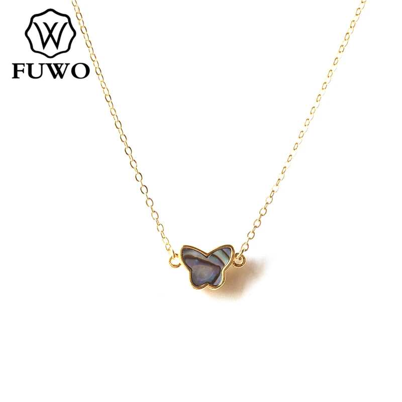 

FUWO Carved Butterfly Seashell Pendant with Gold Filled Brass Chain Abalone/White/Black/Pink Shell Necklace Jewelry Gift NC516