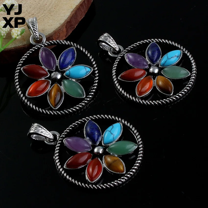 YJXP этнические позолоченные круглые 7 Чакр камни в форме цветка Рейки Исцеление