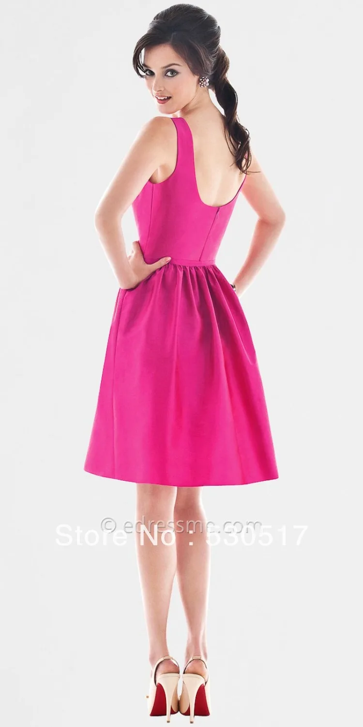 2013 Fuchsia A line Scoope Short Knee-length taffeta Bridesmaid prom wedding guest Dress with Fast Free shipping | Свадьбы и