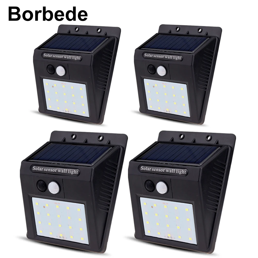 Borbede 20 LED Солнечный настенный светильник PIR сенсор компакт диски Ночная уличная