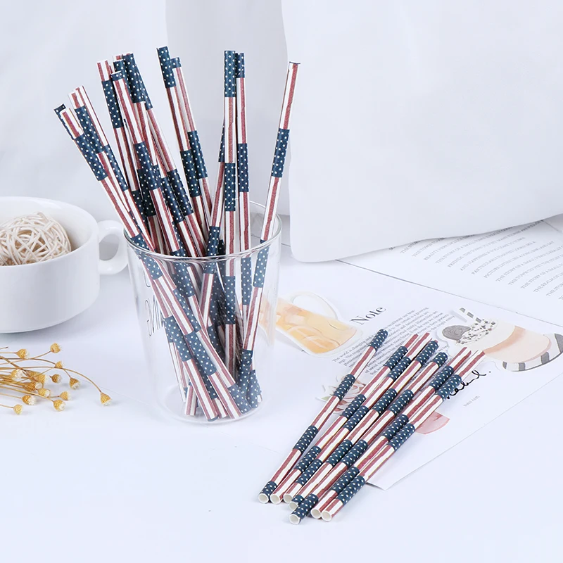 25 шт. товары для вечеринок с изображением американского флага бумажные соломинки