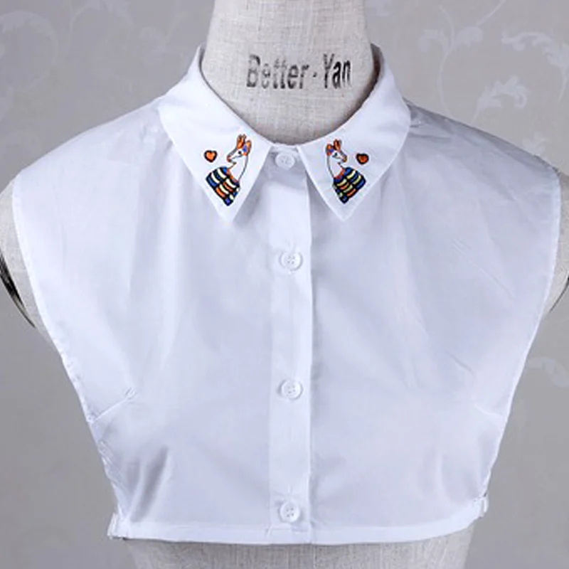 

2017 newest Fashion autumn false collar Elegant cotton white black embroidery deer face collier femme detachble peter pan collar