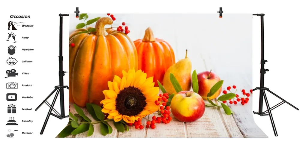 Laeacco Autumn Harvest Wooden Board Pumpkin Sunflower Photography Backgrounds Customized Photographic Backdrops For Photo Studio |