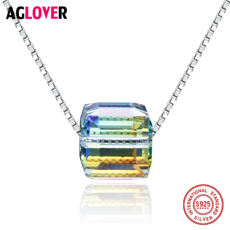 

Exquisite Colorful Crystal Zircon Box Chain Single Zircon 925 Pure Silver Necklace Female Fashion Accessories Silver Jewelry