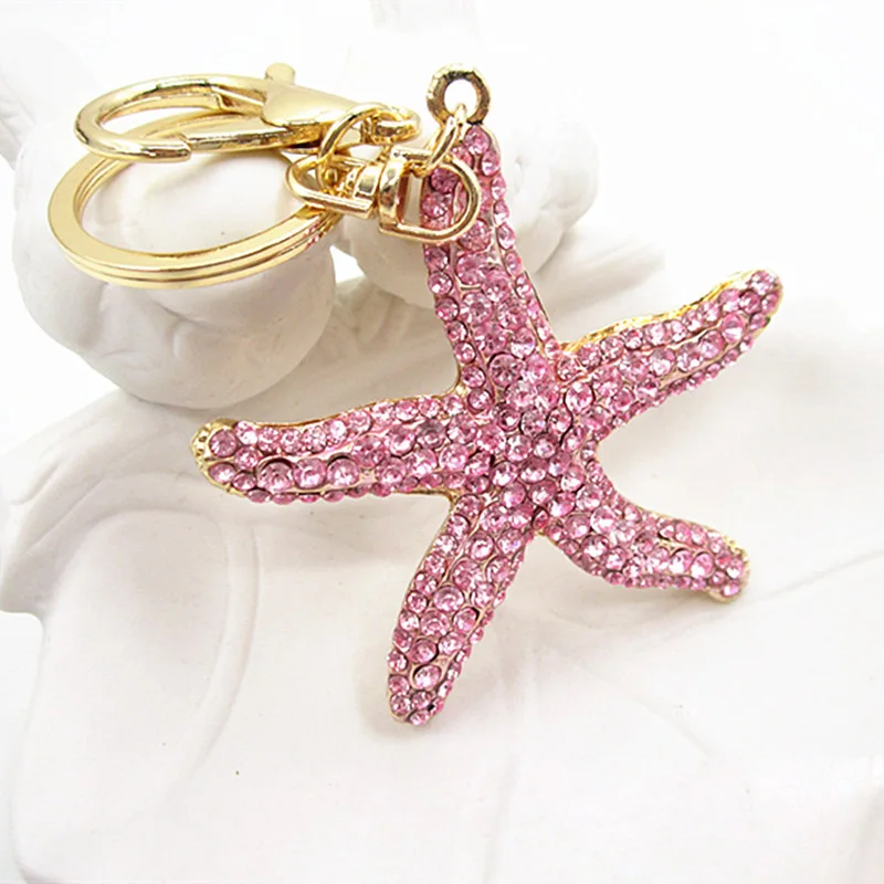 starfish Keychain Мода г. Полный Кристалл брелок с морской звездой для женщин сумки украшения Подвески со стразами интимные аксессуары автомобиля Брелоки ювелирные изделия - Цвет: starfish Keychain
