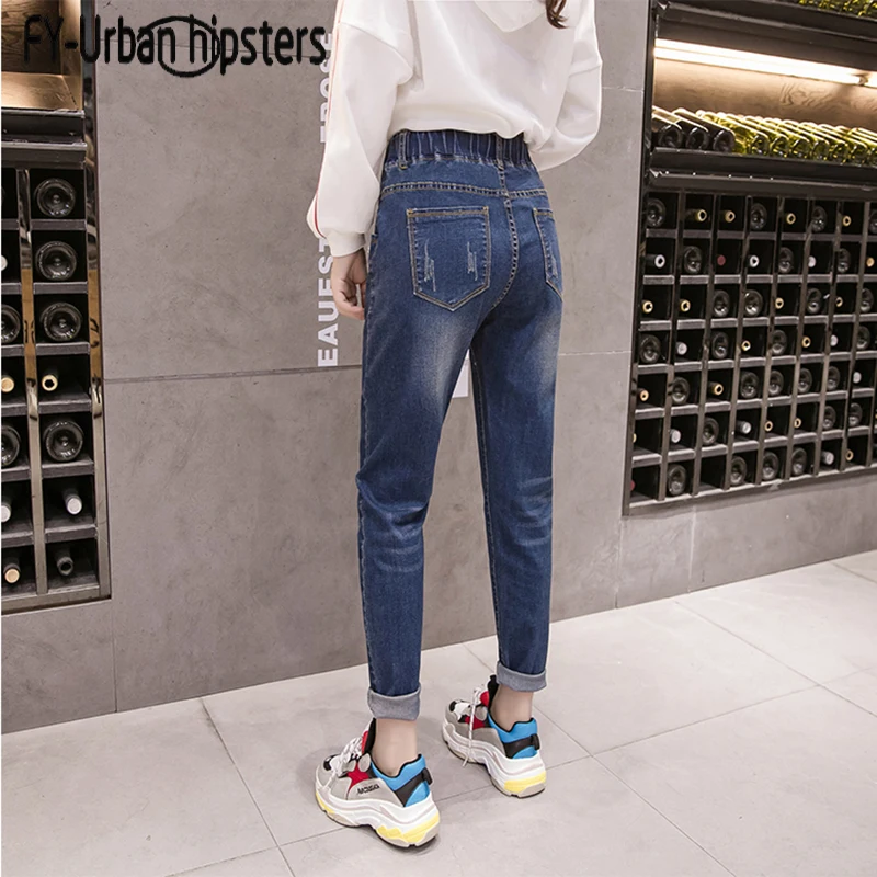 Женские джинсы с эластичным поясом брюки на шнуровке высокой талией карандаш
