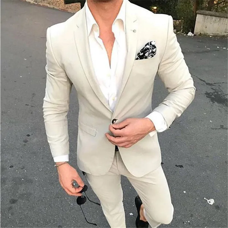 Beige Fashion Men's Slim Fit Tuxedo Suits Men Custom Made Latest Style Suit Men 2 Pieces Best Man Wedding Suit Jacket Pants