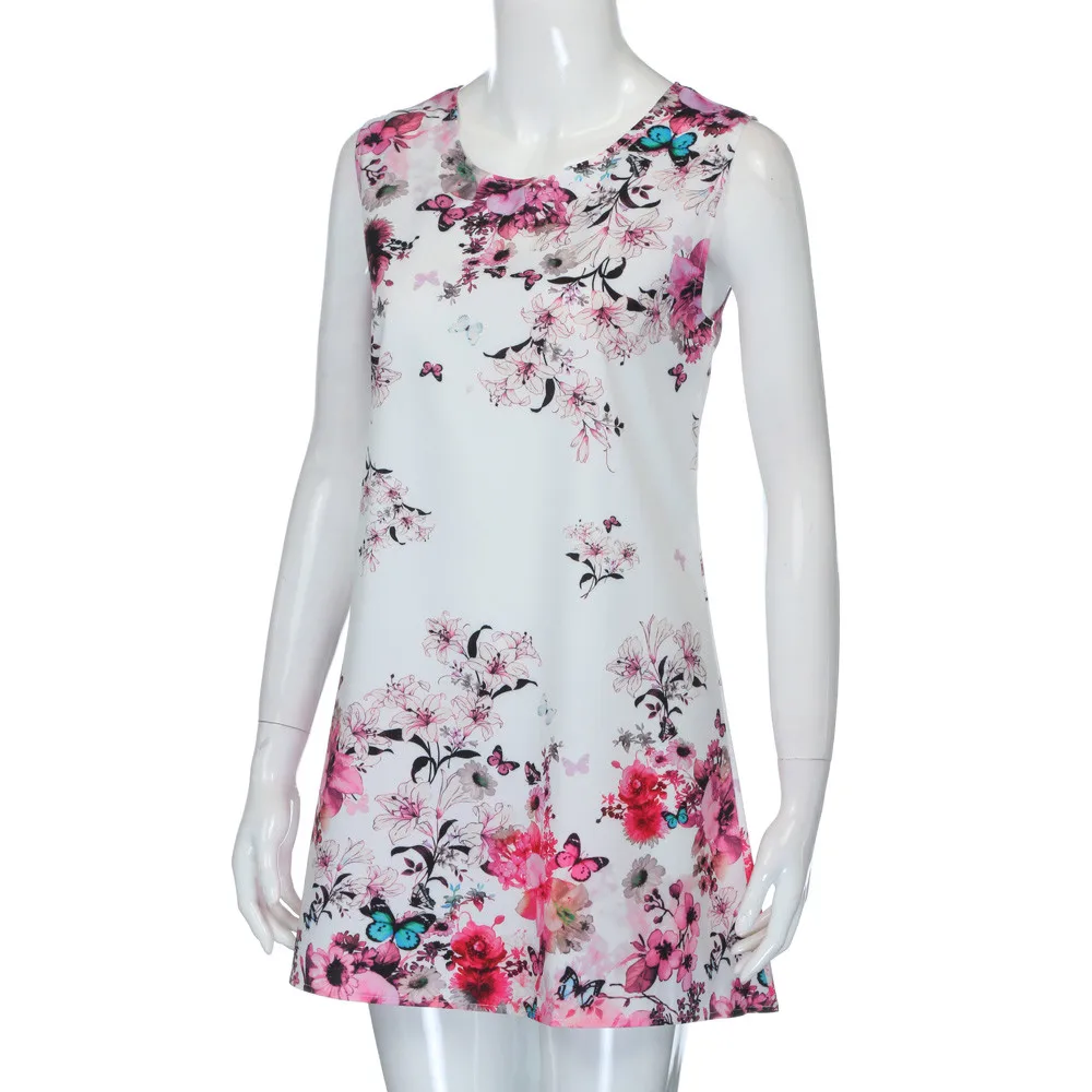 

Summer Women Mini Dress Floral Print O-Neck Dresses Sexy Ladies Fashion Sleeveless Casual Sundress Vestidos de fiesta *S