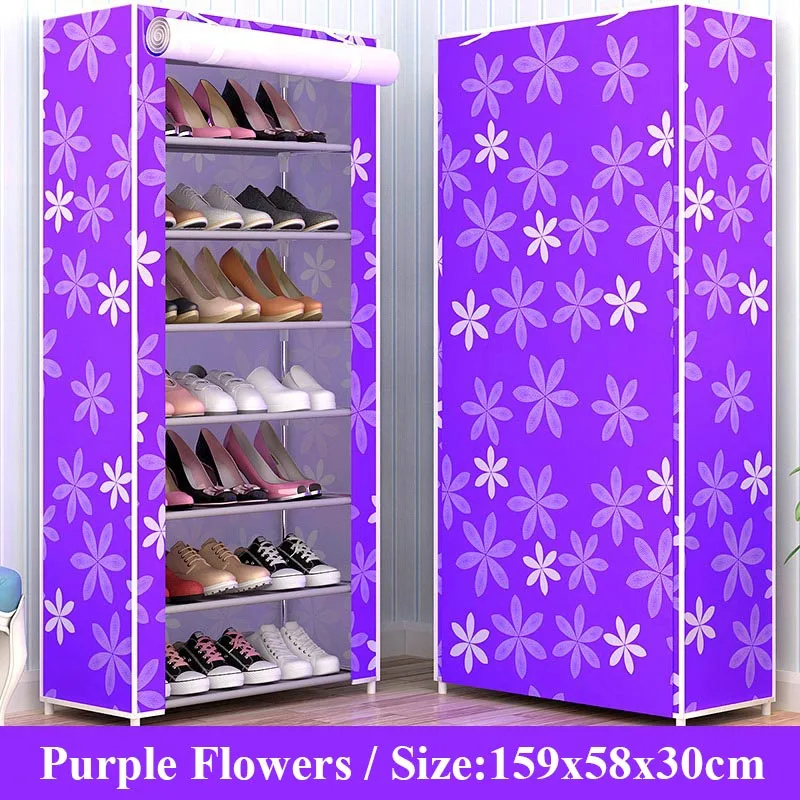 Purple Flower 10 слоев нетканого материала обувной стеллаж DIY сборка хранения обуви шкаф стоящий пылезащитный домашняя обувь Органайзер Shlef мебель - Цвет: Purple Flower