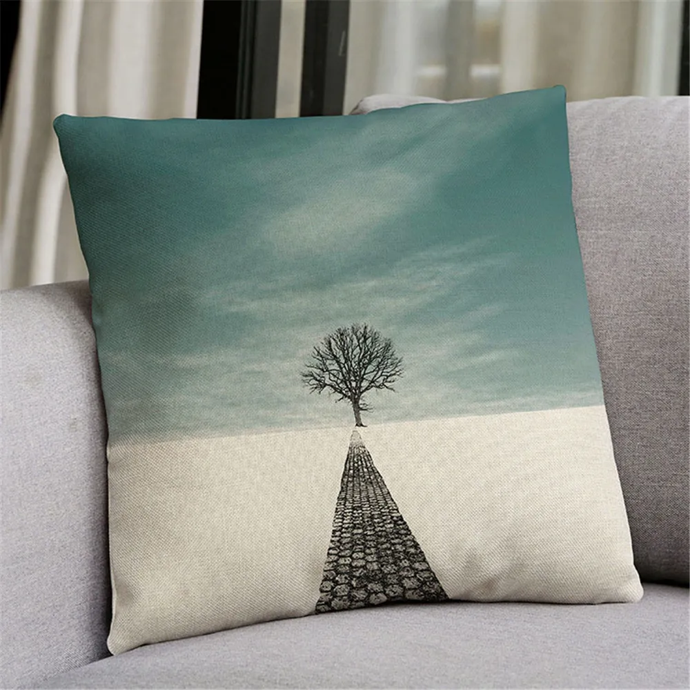 Nordic landscape distant cushion simple fresh style cotton Hemp Sofa pillow | Cushion Cover