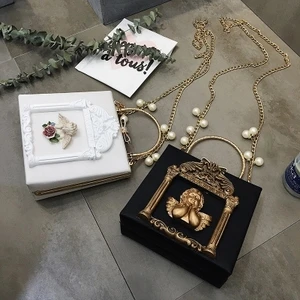 3D angel relief tote bags for Lady Wedding Clutch Bolsas Luxury Designer Baroque styles women handbag pearl chain shoulder bags