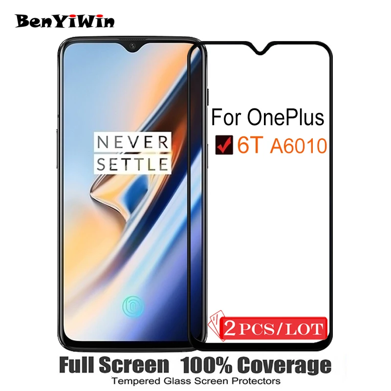 2 шт. 100% оригинальное закаленное стекло с полным покрытием для OnePlus 6T защита