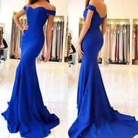 2021 royal blue satin mermaid long prom dresses elegant sash simple sweep train formal party evening gowns floor length