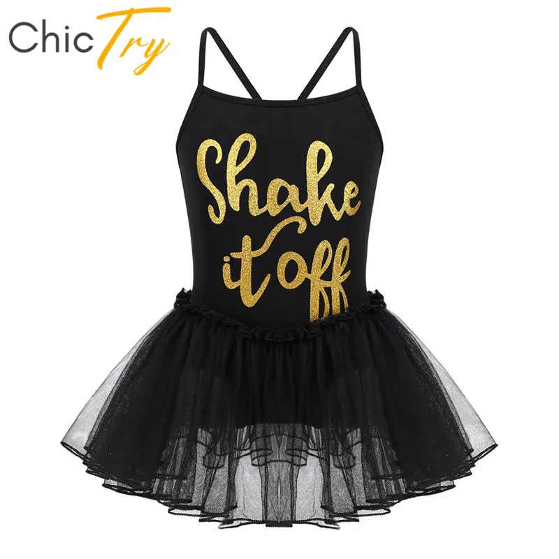 

ChicTry Children Girls Ballet Tutu Dress Kids Shiny Letters Shake It Off Printed Gymnastics Ballet Leotard Stage Dance Costume