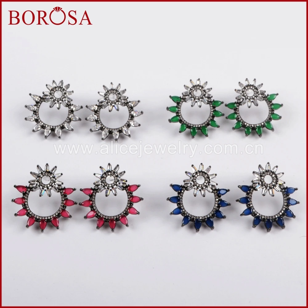 Женские сережки-гвоздики BOROSA, сережки-гвоздики ручной работы черного цвета с фианитами и кристаллами, ювелирные изделия для девочек WX800