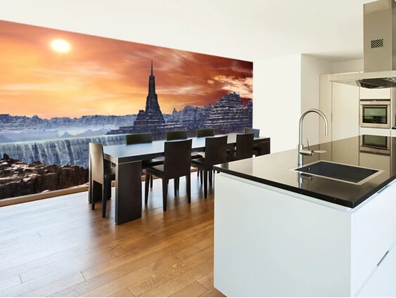 Custom landscape wallpaper. Alien Fortress overlooking Waterfall for living room bedroom kitchen wall waterproof PVC wallpaper |