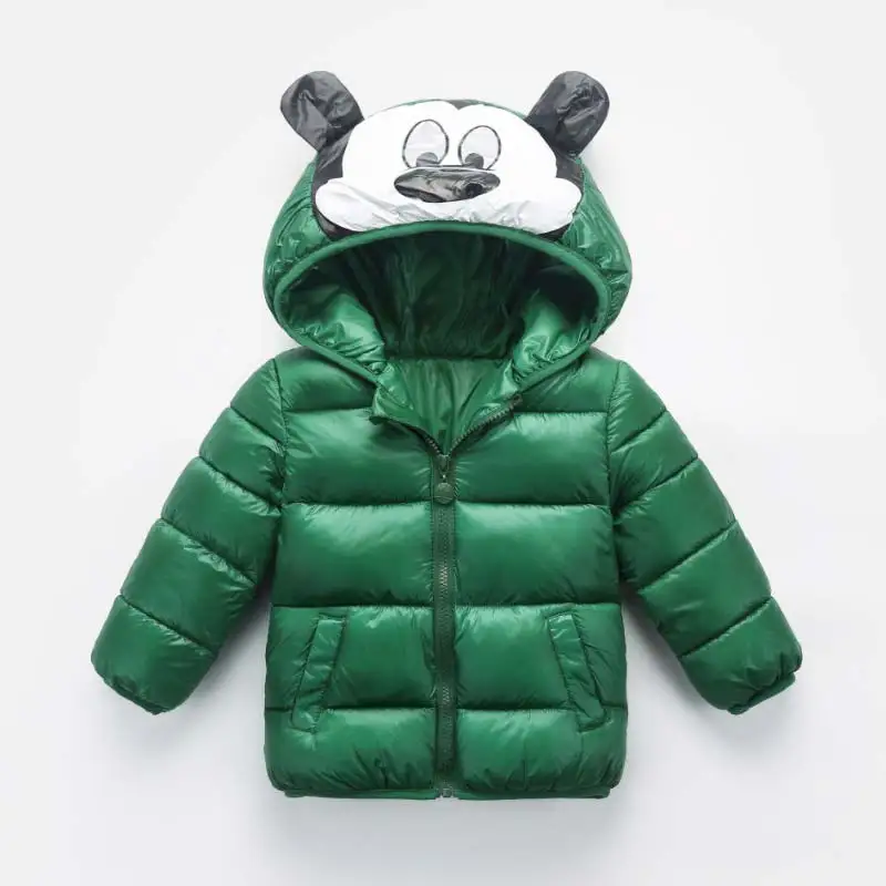 green BOTEZAI/модные зимние пуховики для мальчиков и девочек; детская одежда с капюшоном; милая одежда с дизайном «Микки»; детская одежда; верхняя одежда - Цвет: green