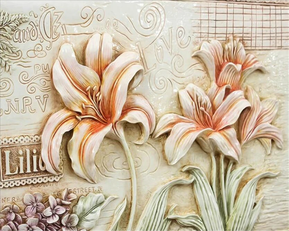 wellyu Custom Photo Wallpaper 3d Murals Stereo Relief Mural Lily Open Living Room TV Background Wall paper papel de parede | Обустройство