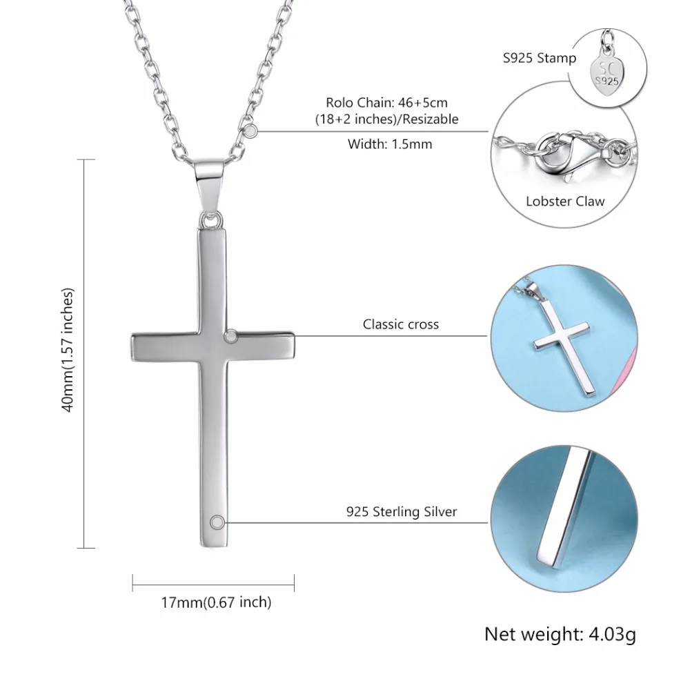 

Collare 100% 925 Sterling Silver Cross Pendant Men Jewelry Girl's Dainty Gift Christmas Gift Religious Necklace Women P602