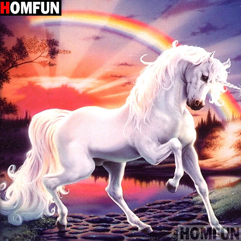 Алмазная живопись HOMFUN мультяшный Единорог картина из квадратных/круглых страз 5D