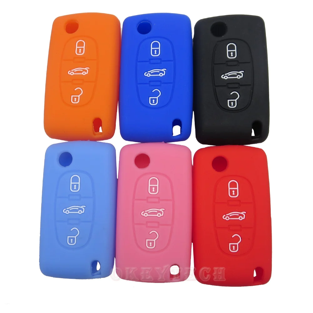 Силиконовый чехол для ключей OkeyTech 3 кнопки Peugeot 207 407 407SW Citroen C4 C5 C6 C8 автомобильный