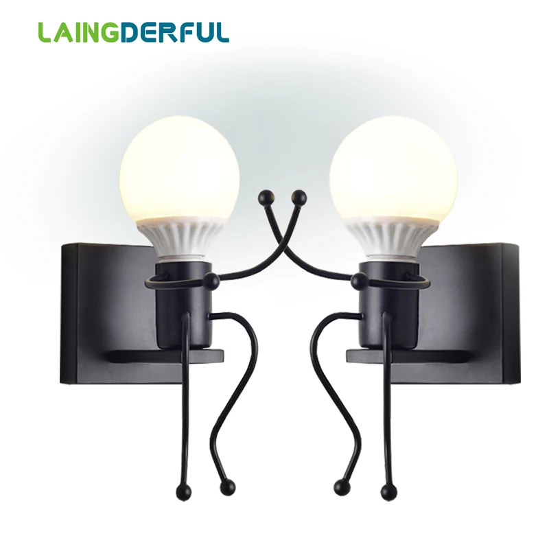 

LAINGDERFUL Europe Iron Wall Lamps Vintage LED Inwall Lights Country Decorate Light For Home Place Bedroom Wall Lamps