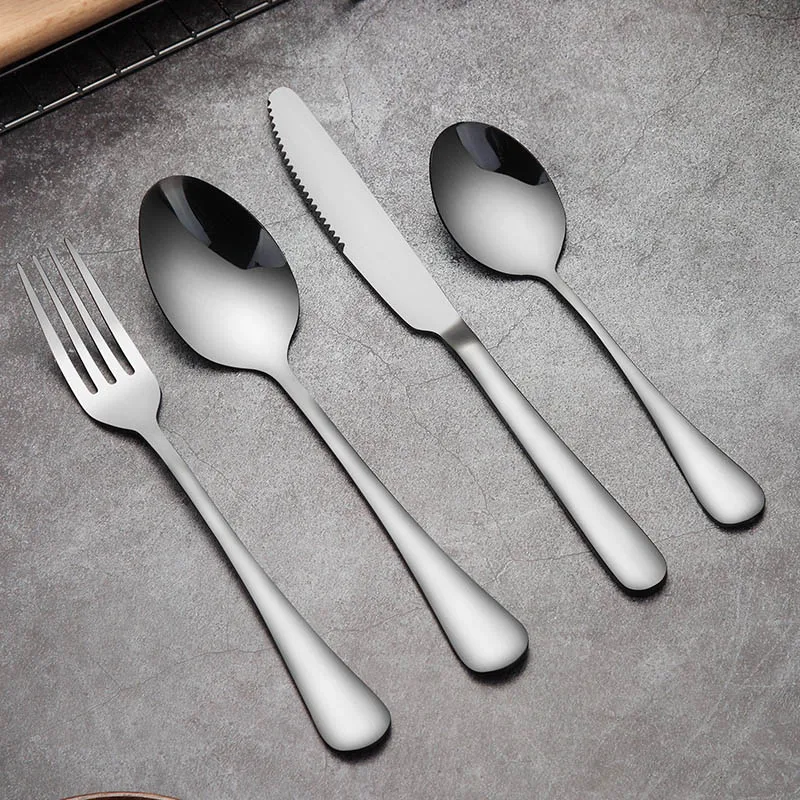 Silver 4 Pcs WORTHBUY Западный черный набор столовых приборов из нержавеющей стали посуда кухонный нож ложка Вилка для обеда комплект для комплект посуды для ресторана - Цвет: Silver 4 Pcs