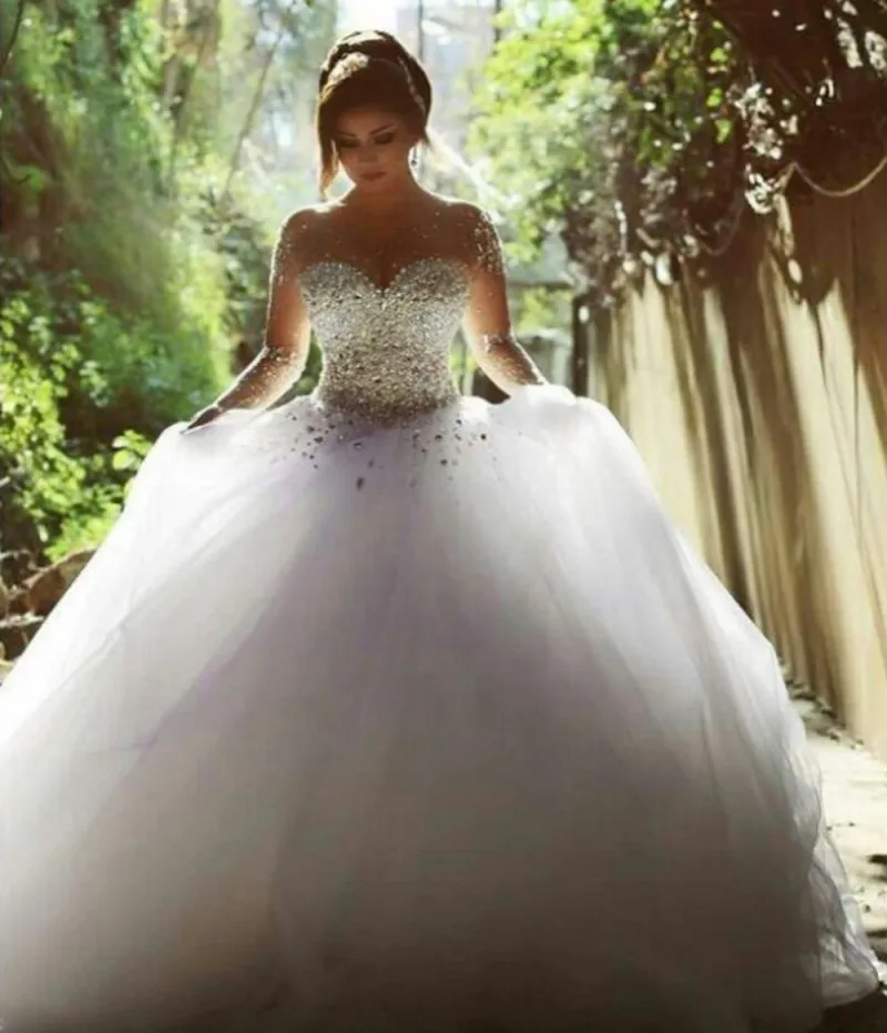 Vestidos de novia, элегантные жемчужины, блестки, длинные платья для свадьбы, прозрачные, на заказ, свадебные платья для свадьбы