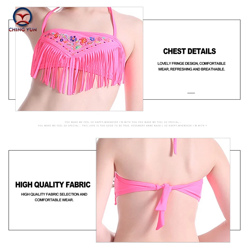 

CHING YUN Summer Children&Kids swimsuit cute girls swimwear split Bikini printed tassel 2 pieces beachwear Halter Bathing Suit