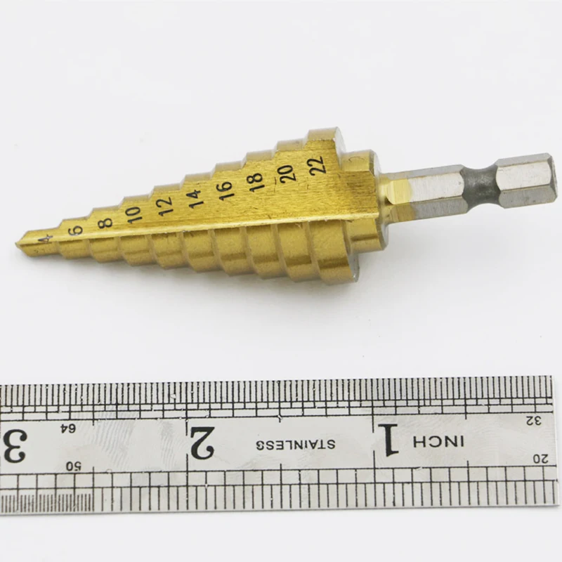 PROSTORMER Hex Titanium Step Drill Bit Cone 4-22MM Hole Cutter HSS For Sheet Metalworking Wood Drilling High Quality | Инструменты