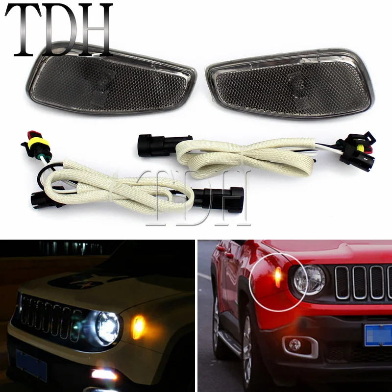 

2Pcs ABS Front Lights Side Marker Cover w/Smoke Lens For Jeep Renegade 2015-17