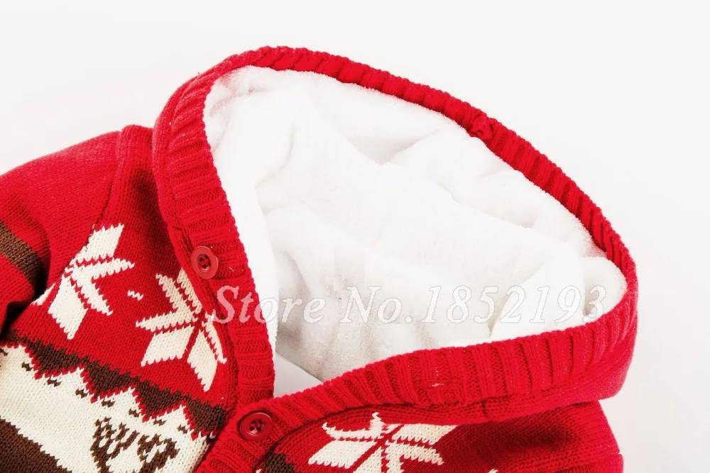 2016 Christmas Elk Baby Winter jumpsuits Newborn brand baby snowsuit warming thicken coral velvet Woolen sweater rompers Outwear | Детская