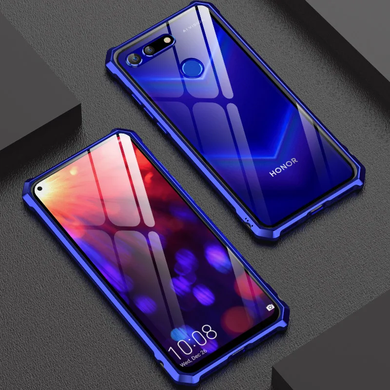 blue Чехол-накладка для huawei honor v20, задняя крышка, металлическое прозрачное закаленное стекло, противоударный чехол для honor view 20, чехол - Цвет: blue