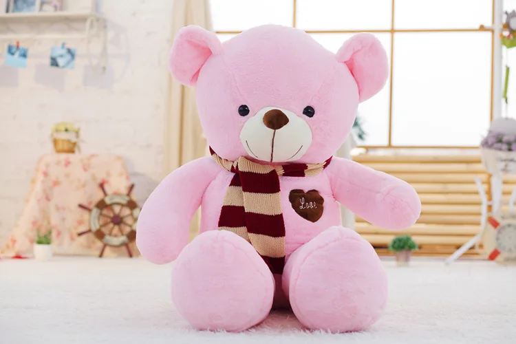 pink teddy bear B Мягкие биги плюшевые медведи чучело Плюшевые игрушки с шарфом 80 см 100 см милые большие медведи для детей огромная Подушка куклы подарок подруге - Цвет: pink teddy bear B
