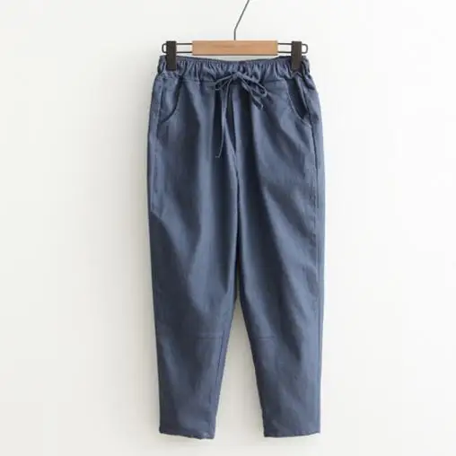 Navy blue SEDUTMO хлопковые льняные шаровары женские с высокой талией свободные черные брюки модные уличные тонкие спортивные штаны ED282 - Цвет: Navy blue