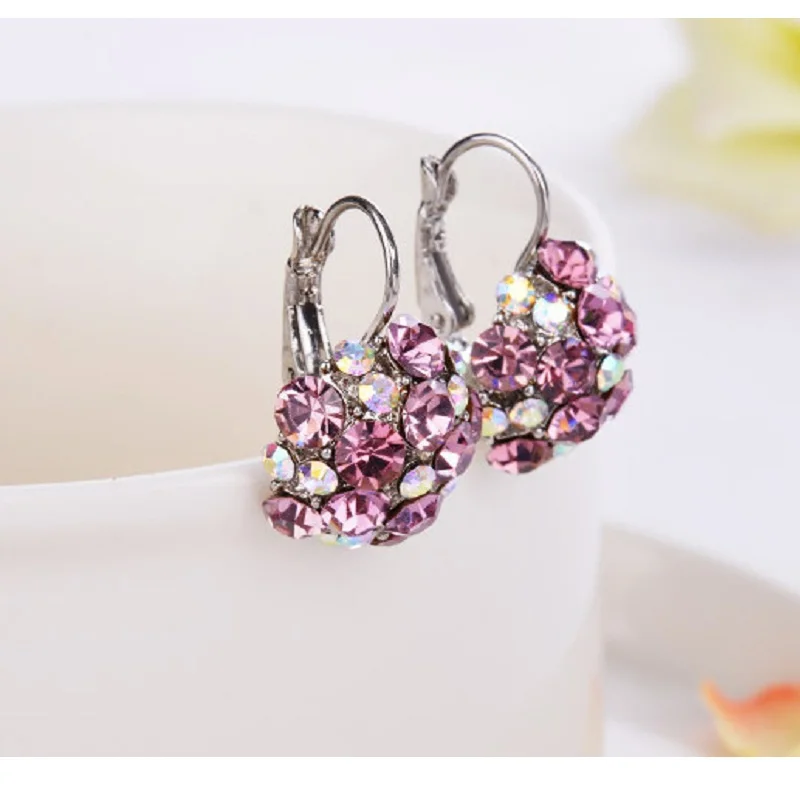MISANANRYNE Multi-colored Crystal Flower Brincos Fascinating Hoop Earrings Fashion Femme Mujer Women Jewelry boucle d'oreille - Окраска металла: Purple