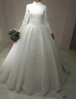 robe de mariage arabic bridal gown islamic long sleeve arab ball gown lace muslim wedding dress 2022