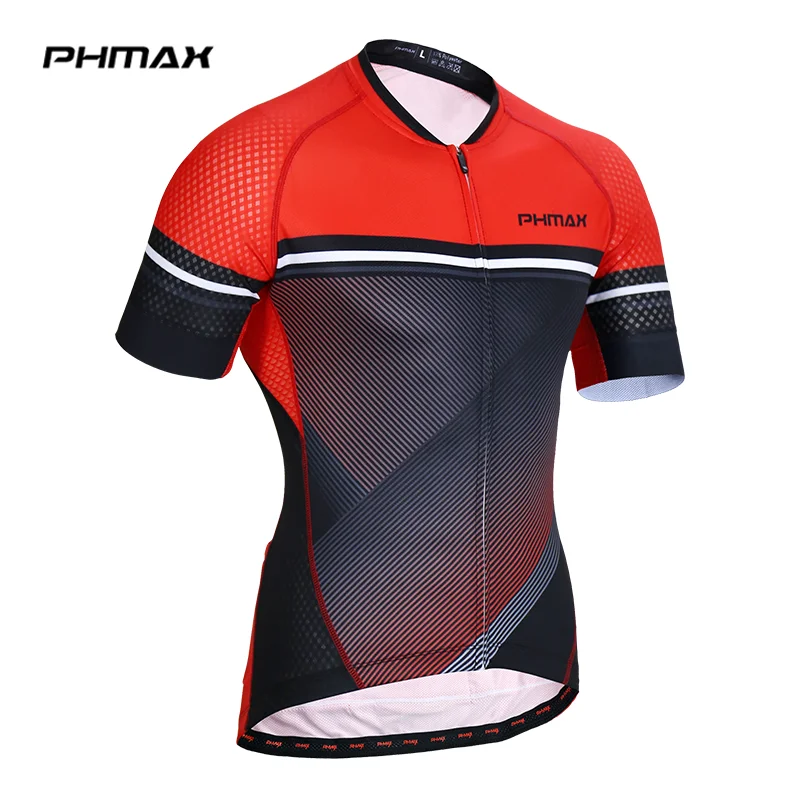 Красный PHMAX короткий рукав Велоспорт Джерси лето MTB велосипедный костюм, трико Ropa Ciclismo велосипед из полиэстера велосипедная одежда - Цвет: Красный
