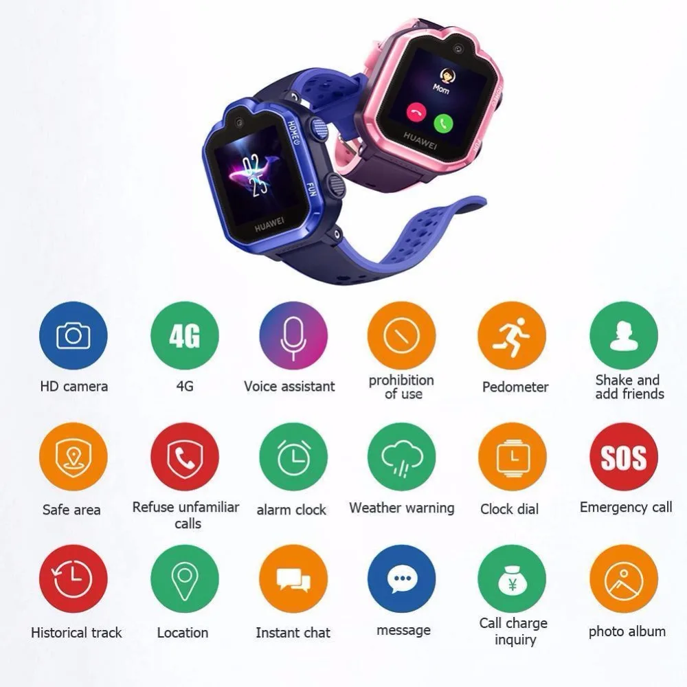 HUAWEI Детские умные часы 3 Pro 4G LTE WiFi, синяя камера 5 м, 1,4 дюймов, цветной сенсорный дисплей, Android IOS, SOS, голосовой помощник