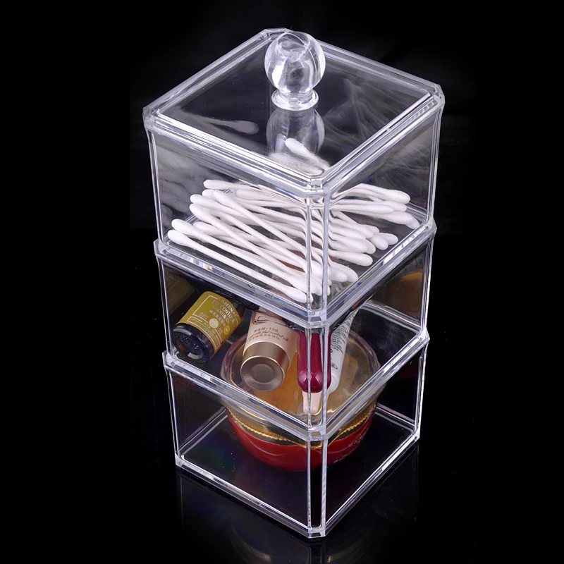 

3 Layer Plastic Acrylic Cotton Swab Box Cotton Bud Holder Small Cosmetic Items Storage Organizer